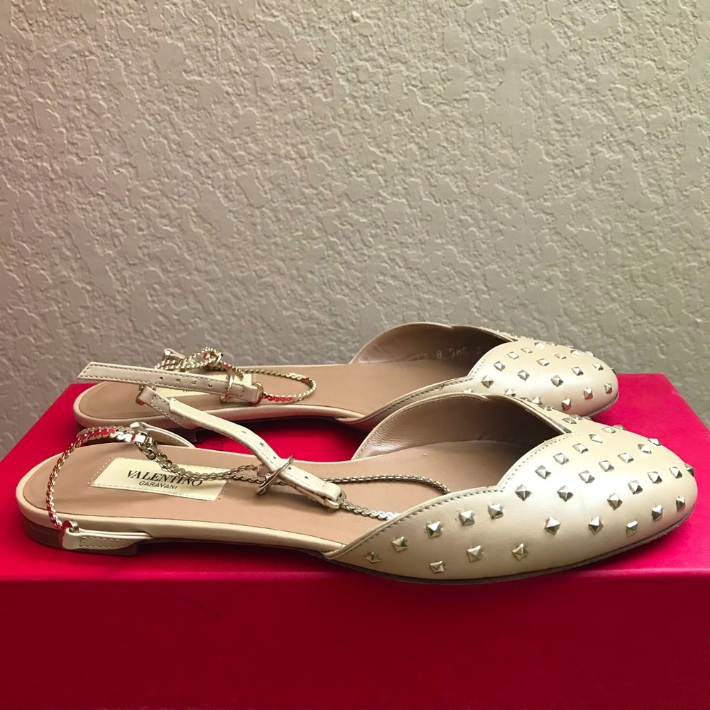 Valentino Studded Flats with chain link ankle strap.